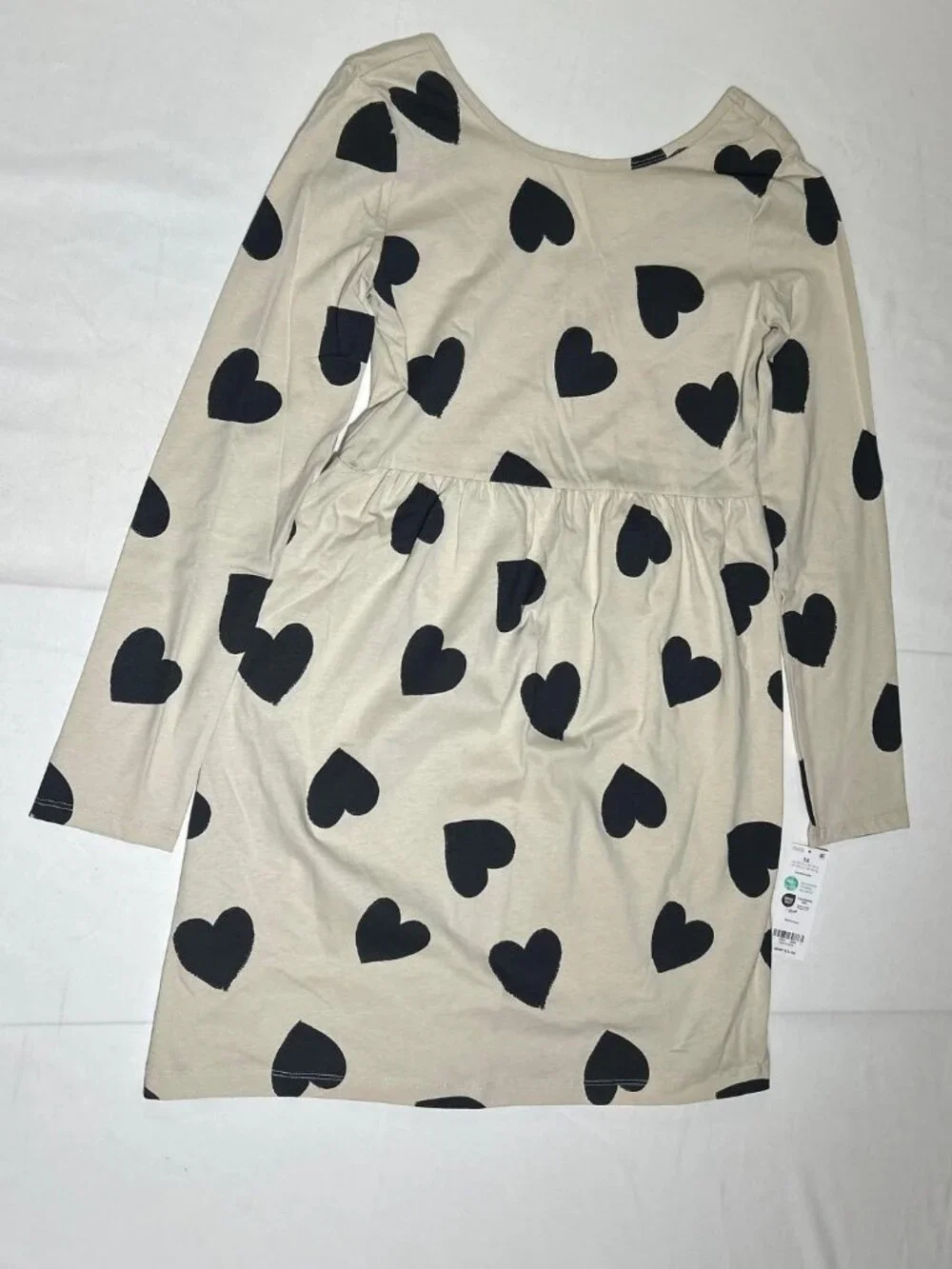 Carter's Girls Size 14 Tan with Black Hearts Lightweight Skater Dress NWT